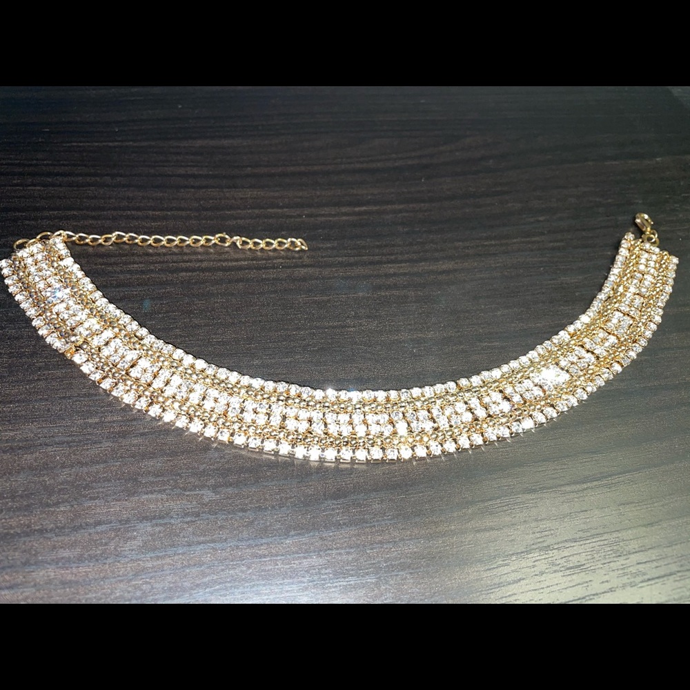 Gold crystal plated choker necklace
